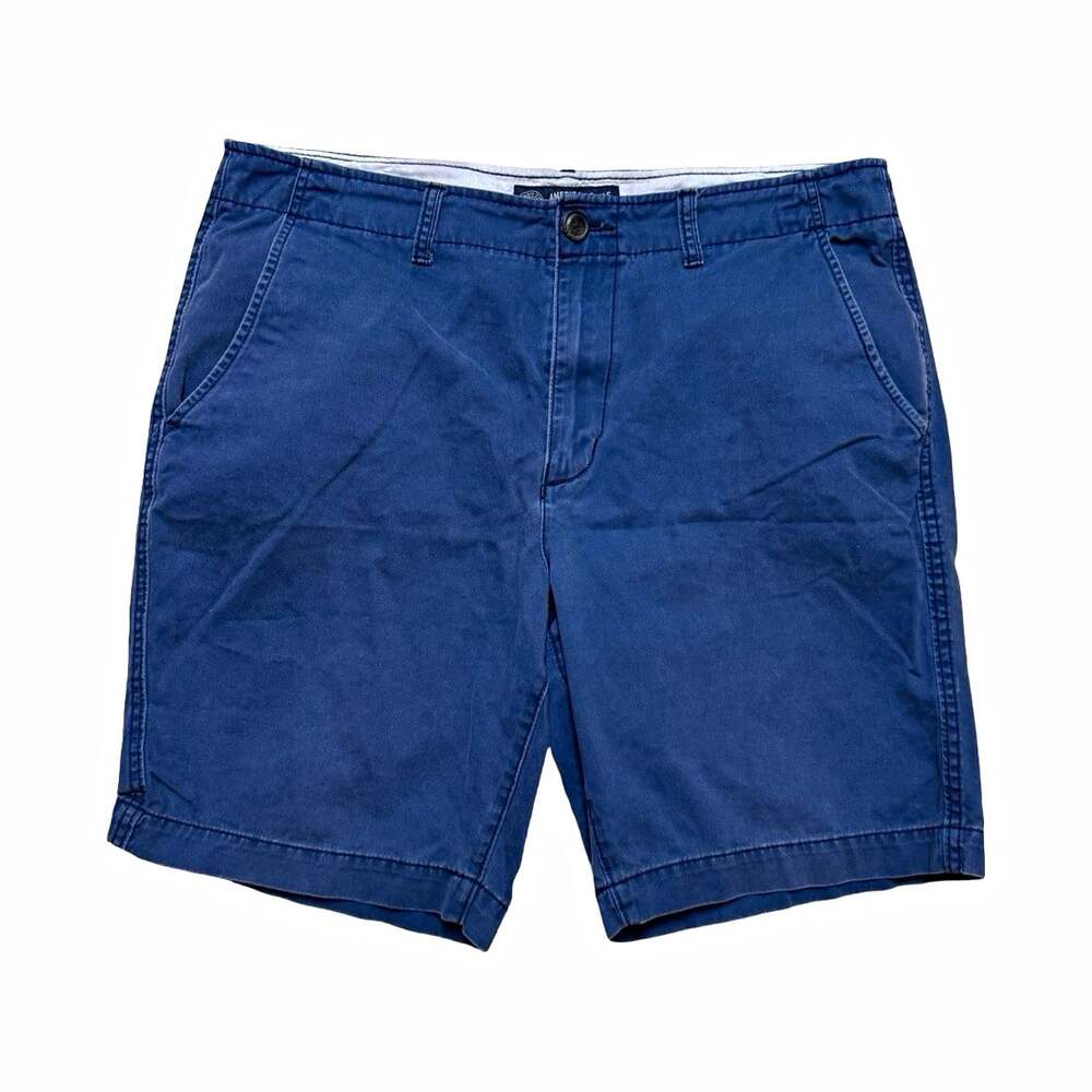 American Eagle Outfitters Men’s Blue Chino Shorts Cotton Flat Front Zip Pockets